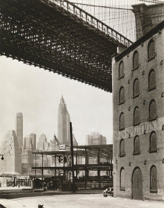 Berenice Abbott - Brooklyn Bridge, Water and New Dock Streets, 1936