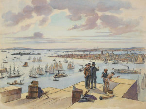 Unknown Artist - Building the Brooklyn Bridge, 1874