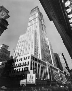 Wurts Bros. - 34th Street and 5th Avenue. Empire State Building, view looking up, 1930