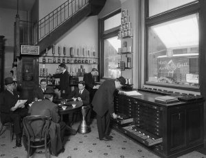 Wurts Bros. - Franklin Street and Greenwich Street. B. Fischer and Co. Factory, testing coffee, ca. 1905
