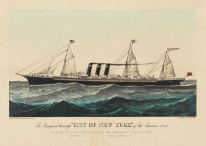 Published by Currier & Ives - The Magnificent Steamship "City of New York" of the Inman Line, ca. 1888